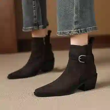 hankermeet Suede Block Heel Ankle Boots 5.5CM