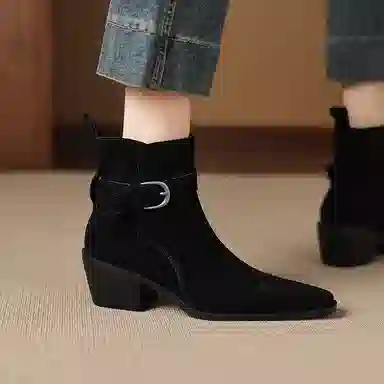 hankermeet Suede Block Heel Ankle Boots 5.5CM