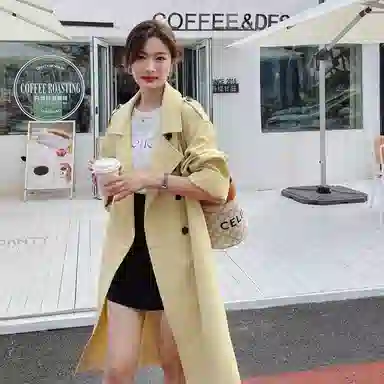 袋鼠 宽松适中西装领长袖风衣 女款