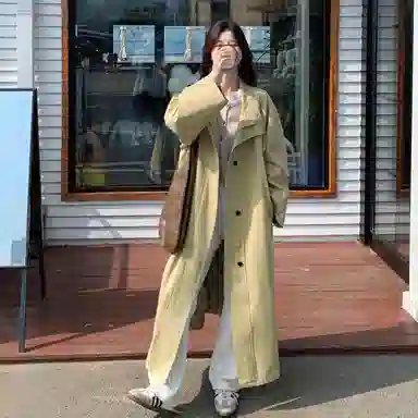 袋鼠 韩系过膝立领流行又酷又飒外套风衣 女款