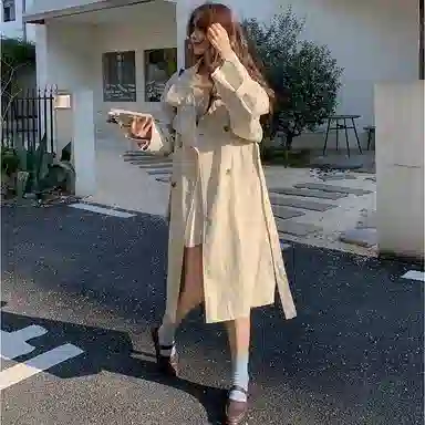 袋鼠 收腰显瘦韩系极简休闲过膝外套风衣 女款