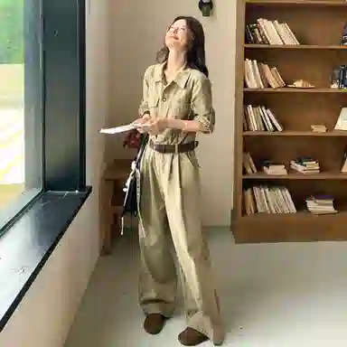 袋鼠 复古又酷又飒工装女韩系设计感收腰显瘦连衣裤连体裤 女款