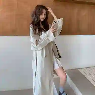 袋鼠 收腰显瘦韩系极简休闲过膝外套风衣 女款