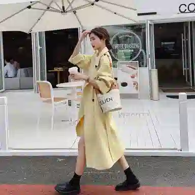 袋鼠 宽松适中西装领长袖风衣 女款