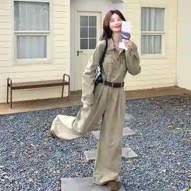 袋鼠 复古又酷又飒工装女韩系设计感收腰显瘦连衣裤连体裤 女款