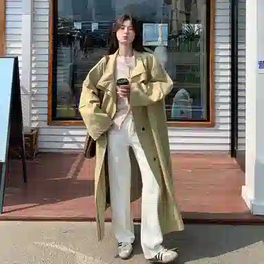 袋鼠 韩系过膝立领流行又酷又飒外套风衣 女款