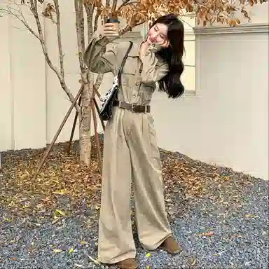 袋鼠 复古又酷又飒工装女韩系设计感收腰显瘦连衣裤连体裤 女款