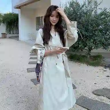 袋鼠 收腰显瘦韩系极简休闲过膝外套风衣 女款