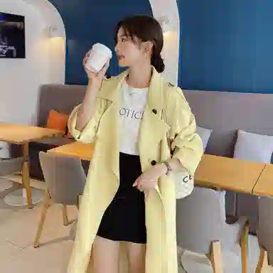 袋鼠 宽松适中西装领长袖风衣 女款