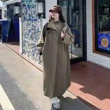 袋鼠 韩系过膝立领流行又酷又飒外套风衣 女款