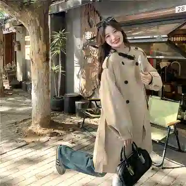 袋鼠 高级小众英伦风中长款外套风衣 女款