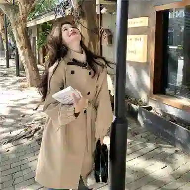 袋鼠 高级小众英伦风中长款外套风衣 女款