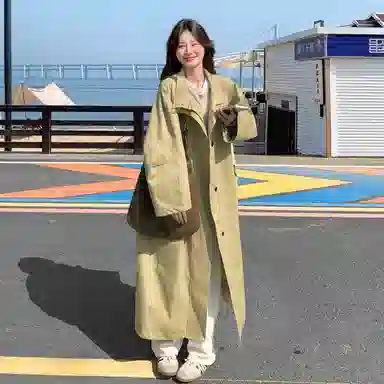 袋鼠 韩系过膝立领流行又酷又飒外套风衣 女款