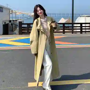 袋鼠 韩系过膝立领流行又酷又飒外套风衣 女款