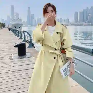 袋鼠 宽松适中西装领长袖风衣 女款