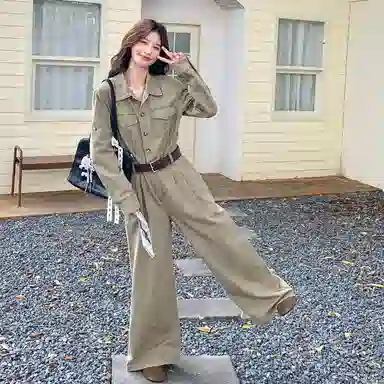 袋鼠 复古又酷又飒工装女韩系设计感收腰显瘦连衣裤连体裤 女款