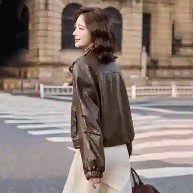 袋鼠 韩系别致御姐风又酷又飒立领外套皮衣 女款