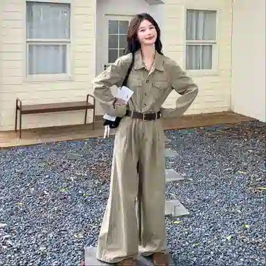 袋鼠 复古又酷又飒工装女韩系设计感收腰显瘦连衣裤连体裤 女款