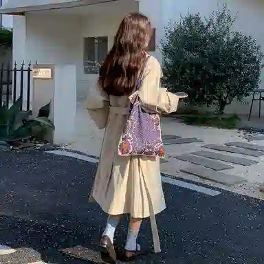 袋鼠 收腰显瘦韩系极简休闲过膝外套风衣 女款