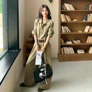 袋鼠 复古又酷又飒工装女韩系设计感收腰显瘦连衣裤连体裤 女款