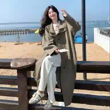 袋鼠 韩系过膝立领流行又酷又飒外套风衣 女款