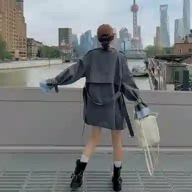 袋鼠 超火好看假两件拼接外套风衣 女款