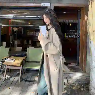 袋鼠 高级小众英伦风中长款外套风衣 女款