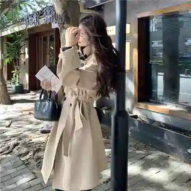 袋鼠 高级小众英伦风中长款外套风衣 女款