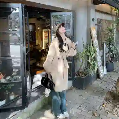 袋鼠 高级小众英伦风中长款外套风衣 女款