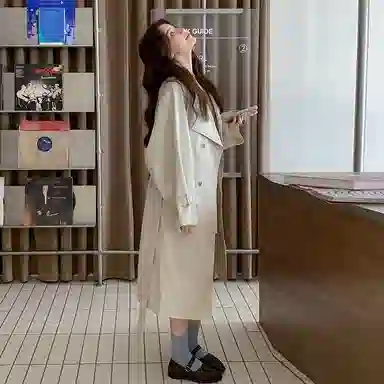 袋鼠 收腰显瘦韩系极简休闲过膝外套风衣 女款