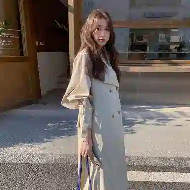 袋鼠 收腰显瘦韩系极简休闲过膝外套风衣 女款