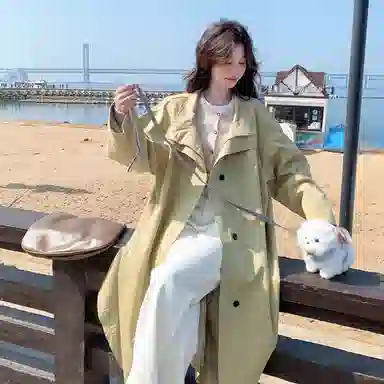 袋鼠 韩系过膝立领流行又酷又飒外套风衣 女款