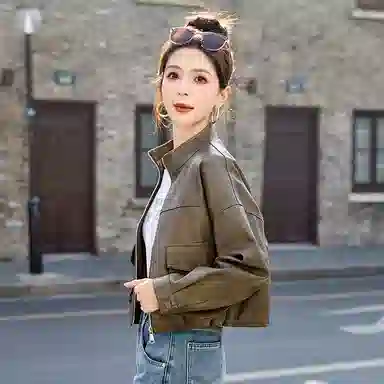 袋鼠 休闲宽松百搭短款夹克上衣皮衣 女款