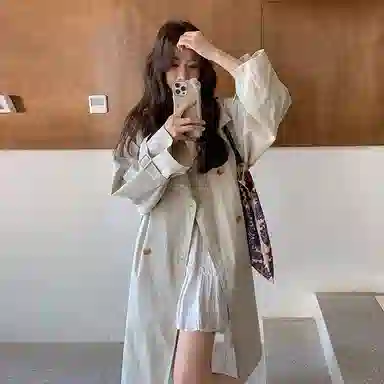 袋鼠 收腰显瘦韩系极简休闲过膝外套风衣 女款