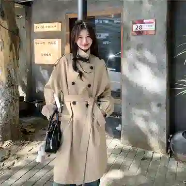 袋鼠 高级小众英伦风中长款外套风衣 女款