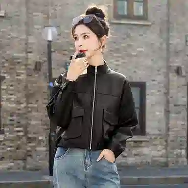 袋鼠 休闲宽松百搭短款夹克上衣皮衣 女款