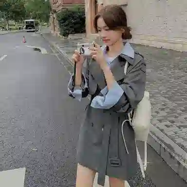 袋鼠 超火好看假两件拼接外套风衣 女款