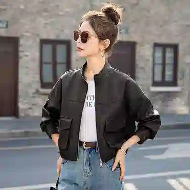 袋鼠 休闲宽松百搭短款夹克上衣皮衣 女款