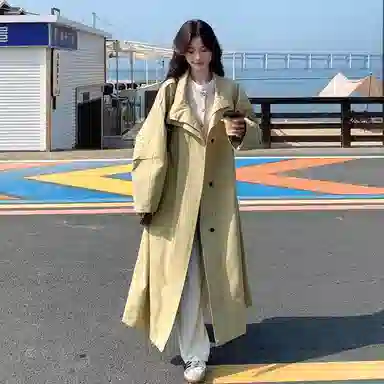 袋鼠 韩系过膝立领流行又酷又飒外套风衣 女款