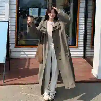 袋鼠 韩系过膝立领流行又酷又飒外套风衣 女款