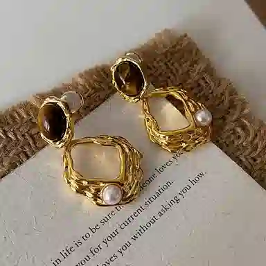 韵系 四季美拉德珍珠 铜镀金 耳环 女款