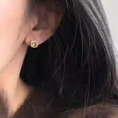 韵系 招财方形 铜镀金 耳钉 女款