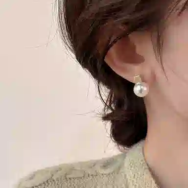 韵系 法式赫本风 几何方块无耳洞 仿珍珠 耳环 女款