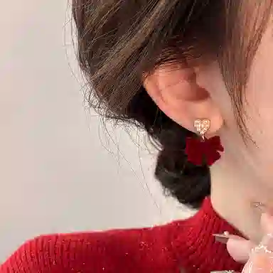 韵系 蝴蝶结爱心 丝绒 耳环 女款