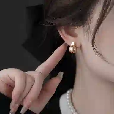 韵系 法式赫本风 几何方块无耳洞 仿珍珠 耳环 女款