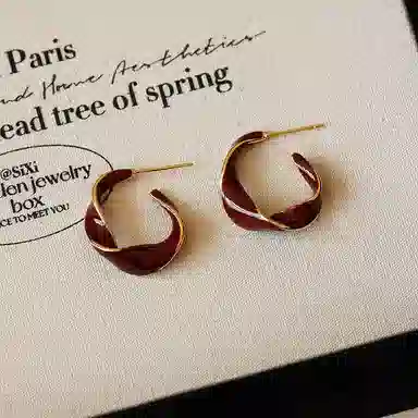 Yunxi Mobius Ring Earrings Red Copper Gold Plated