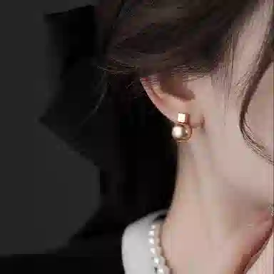 韵系 法式赫本风 几何方块无耳洞 仿珍珠 耳环 女款