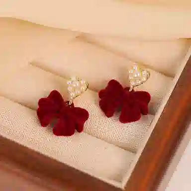 韵系 蝴蝶结爱心 丝绒 耳环 女款