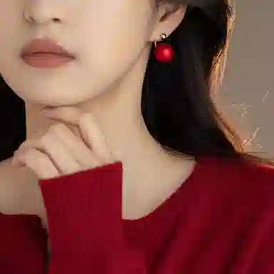 韵系 过年安可拉红珍珠 铜镀金 耳环 女款