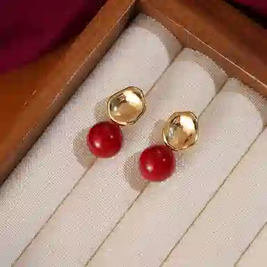韵系 几何安可拉红 铜镀金 耳环 女款